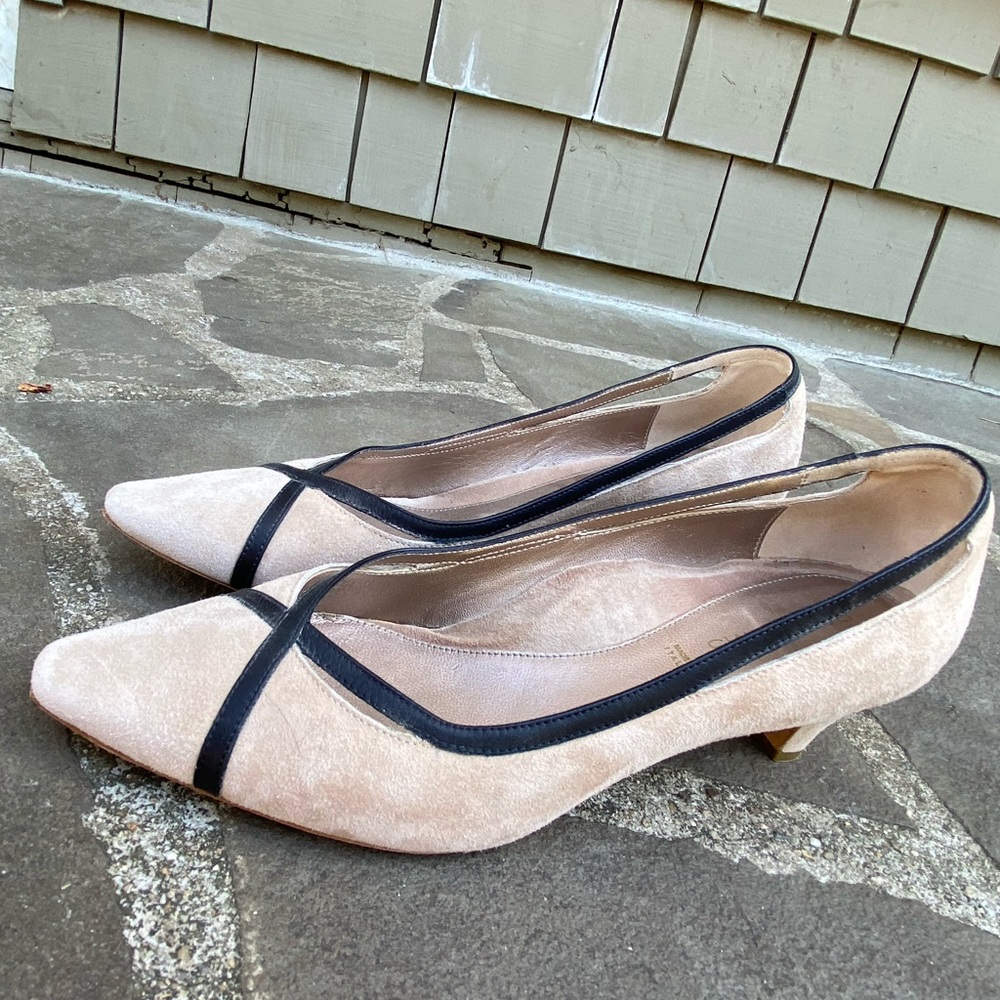 Dana Davis Taupe Suede Heels W/ Leather trim, 10B